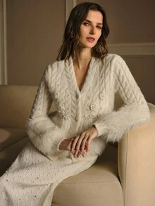 MOTF PREMIUM FAUX PEARL DETAIL BUTTON UP CARDIGAN FOR WINTER - Apricot - View 3