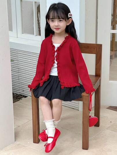 DAZY 少女荷叶边纯色休闲开衫 秋冬款