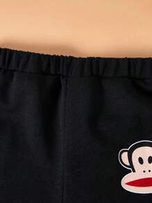 Paul Frank X SHEIN Conjunto de 2 piezas de chaqueta con capucha con orejas 3D y pantalón de chándal con estampado de mono lindo de dibujos animados para bebé niño, adecuado para otoño e invierno, Halloween - Negro - Ver 7
