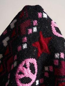 Bohemela Cárdigan con cremallera y mangas raglán con patrón geométrico para mujer en otoño/invierno - Negro - Ver 8