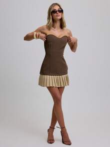 MUSERA Đầm xếp ly tương phản kiểu cổ điển, thích hợp cho kỳ nghỉ hè, tiệc brunch, thanh lịch, dễ thương, dự tiệc cưới, tiệc bãi biển, tiệc khách mời đám cưới. - Màu nâu Sô-cô-la - Xem 4