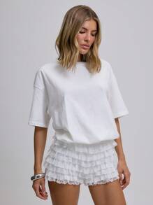 MUSERA 蕾丝边饰荷叶边网纱超短裤，可爱性感，适合节日、夜店、派对、情人节等场合，春季百搭。 - 白色 - 查看 3