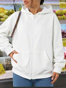 SHEIN Sudadera holgada con forro térmico, con acento de lazo con estampado de leopardo y diseño gráfico en la espalda, para adolescentes, otoño/invierno - Blanco - Ver 2