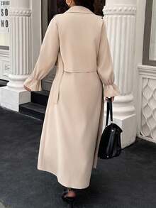 Easura Plus Size Casual Commuter Solid Color Front Button Sleeveless Jacket, 2 Pieces Set Fall Cloth For Women