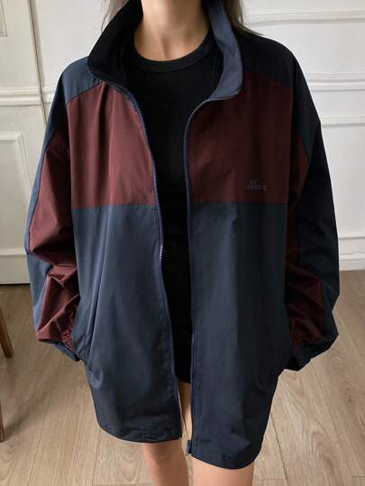 DAZY New Loose Casual Patchwork Color Block Women Regular Jacket, Autumn Women Coats