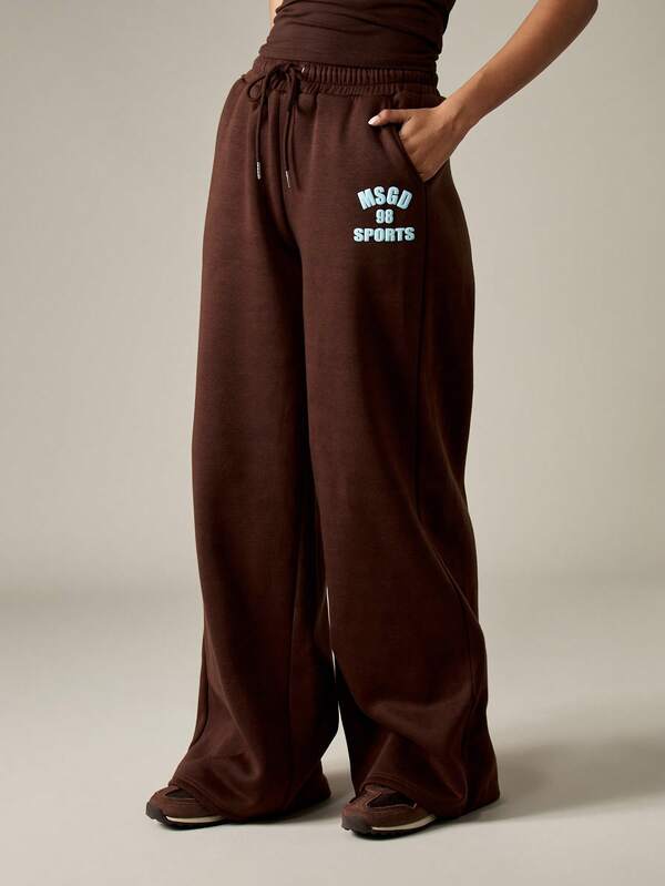 MISSGUIDED Sports Wide Leg Joggers Vintage Y2K Style 90s Aesthetic High Waisted Palazzo Pants With Drawstring Comfortable Loungewear Casual Streetwear