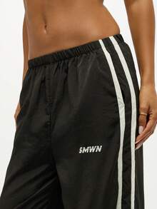 SUMWON WOMEN 阔腿家居服运动裤侧条纹休闲运动复古风格高腰飘逸裤秋冬运动休闲裤 - 黑色 - 查看 4