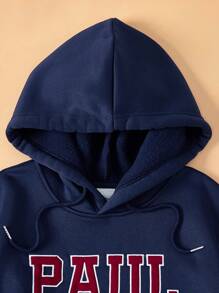 Paul Frank X SHEIN Men's Casual Letter Graphic Pocket Drawstring Hoodie , Fall - Navy Blue - View 6