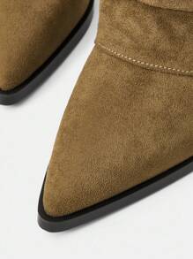 Mnmlis Women's Fashionable Khaki Retro Western Style Suede Zipper Tall Boots