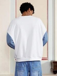 SWAVVY 男士休闲长袖印花拼布套头衫，春秋季，秋冬 - 彩色 - 查看 2