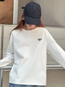 Dazy Kids 少女宽松休闲T恤，蝴蝶刺绣设计，秋季基本款