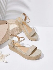 Styleloop Giày lười đế xuồng và đế xuồng dệt đế dày phong cách Bohemian dành cho nữ - Màu be - Xem 1