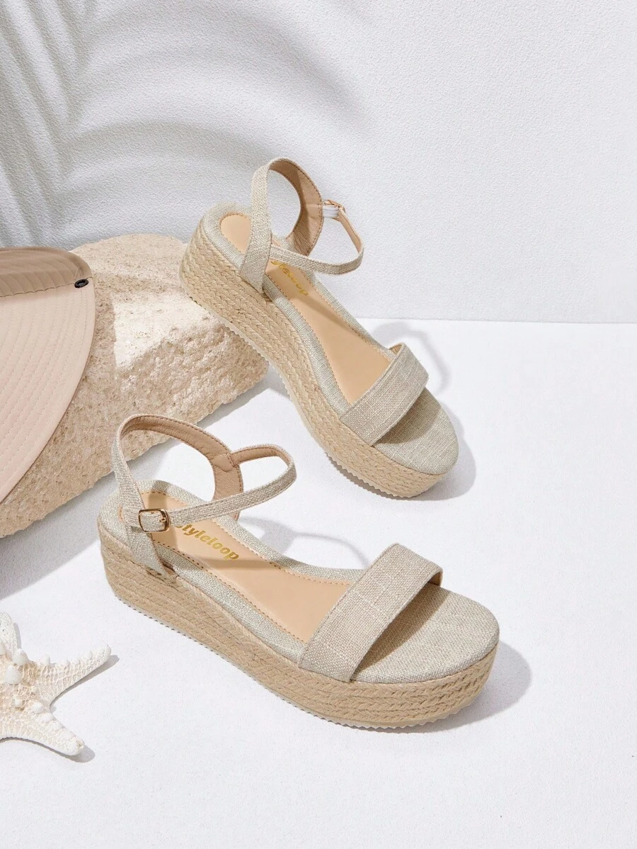 Styleloop Giày lười đế xuồng và đế xuồng dệt đế dày phong cách Bohemian dành cho nữ - Màu be - Xem 1