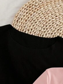 Set de 2 piezas de top de manga larga con cuello redondo y leggings forrados térmicamente de unicolor básico informal para niñas preadolescentes - Multicolor - Ver 6