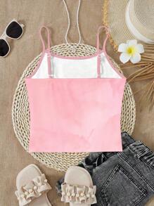 Teen Girl Fitted Casual Resort Style Cute Pink Hibiscus Tie-Dye & Watercolor Floral Print Bohemian Festival Camisole Tank Top Flower Tank Top Summer Crop Tops Hibiscus Tank Top Pink Floral Crop Top Summer Tops For Teen Girls - Multicolor - View 3