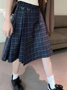 FRIFUL 女式格子褶皱设计休闲学院风半身裙