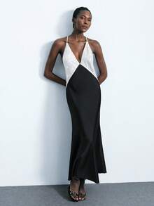 Maija 女士时尚性感撞色亮片拼布露背连衣裙 - 彩色 - 查看 3