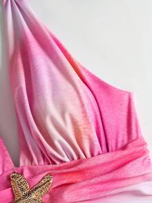 Swim Oasis 2件套女士优雅粉色扎染海星印花连体泳衣和沙滩裙套装，夏季 - 粉色 - 查看 7