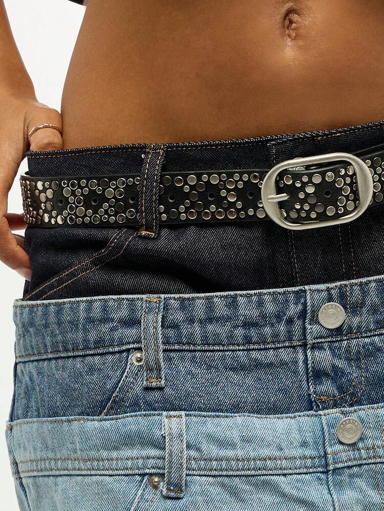 SUMWON WOMEN Studded Leather Belt With Double Prong Buckle