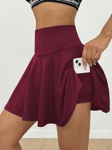 Easithlete 女士休闲运动纯色高腰口袋裙
