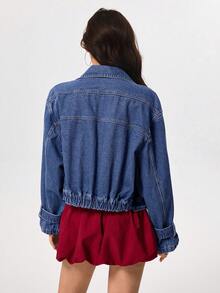 Rivivi Women's Fashion Casual Button-Up Long Sleeve Denim Jacket - Blue - View 6