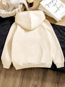 SHEIN Girls' Apricot Long Sleeve Hooded Sweatshirt, Casual Fashion Creative Simple Letter Slogan & Milano Print Pattern, Basic Round Neck Pullover Hoodie Teen Girl Hoodie Cute Hoodies Hoodies For Teens Cream Hoodie Cotton Hoodie Fall Winter - Khaki - View 2