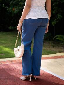 Melissa Matos Jeans droits à taille haute de style minimaliste lavé de manière décontractée - Jean bleu - Voir 3