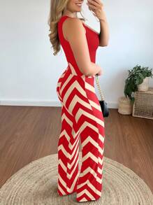 INAWLY Elegant Fitted Round Neck Tank Top & Straight Leg Pants Sexy Ladies Jumpsuit