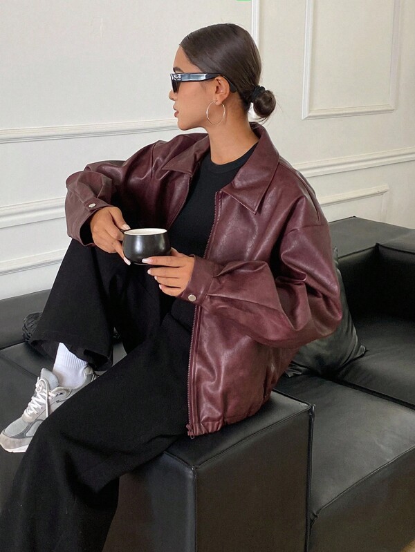 DAZY Chaqueta regular con cremallera de manga larga y casual para mujer, adecuada para uso diario, ropa de mujer de otoño