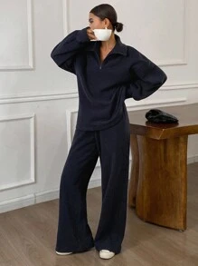 DAZY مجموعة بلوزة رياضية فضفاضة وكاجوال للنساء، موسم الخريف، 2 قطعة