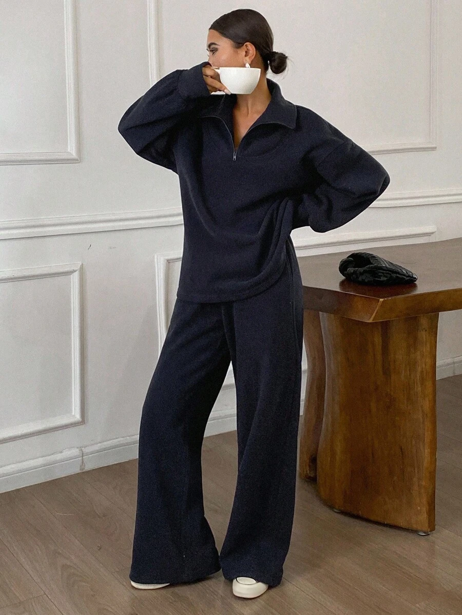 DAZY مجموعة بلوزة رياضية فضفاضة وكاجوال للنساء، موسم الخريف، 2 قطعة