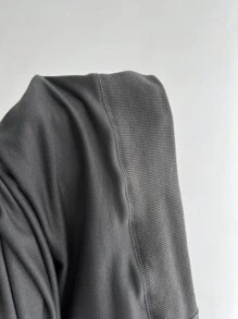 Elamini Áo hoodie chui đầu cổ chữ V sâu thường ngày cho nữ, áo nỉ dài tay tay raglan ôm sát - Xám - Xem 6