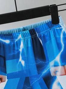 SHEIN 2pcs Kids/Tween Boys Casual Everyday Versatile Comfortable Printed Pattern Crew Neck Loose Pullover Short Sleeve Top And Shorts Knit Tight Fit Pajama Set Boys Sleepwear Boys Pajamas Set Boy Pajama Shorts Sets Snug Fit - Multicolor - View 5