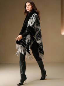 Anewsta Women's New Oriental Aesthetic Ink Painting Tassel Shawl, Suitable For Autumn, Fall, Winter, Going Out, Elegant, Formal, Party, Chic, New Year, Women's Winter Coat, Christmas, Work, Graduation, Wedding