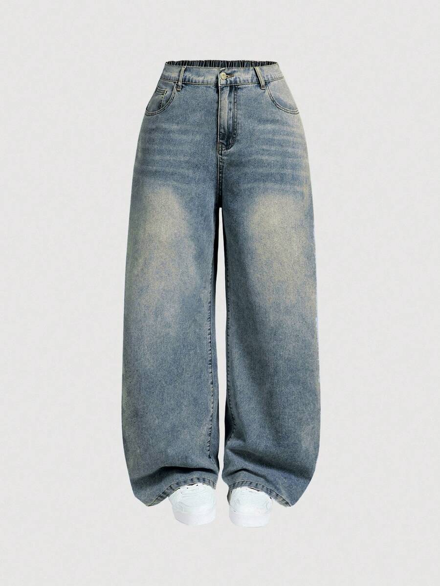 EURMUSE Plus Size Women Pockets Loose Fit Casual Versatile Denim Jeans - Light Wash - View 1