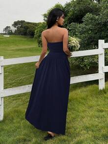 SHEIN EZwear Women's Casual Navy Blue Long Dress