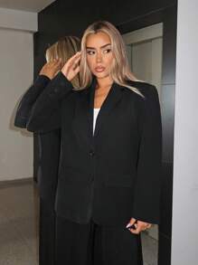 SHEIN ICON 冬季哥特风纯黑色休闲/办公长袖女式西装外套，适合万圣节穿着 - 黑色 - 查看 10