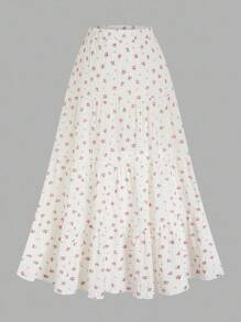 Sweetra Plus Size Halter Backless Top & A-Line Ditsy Floral Skirt 2 Pieces Set, Vacation - White - View 11
