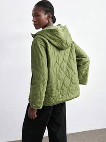 Maija Green Quilted Geometric Pattern Hooded Long Sleeve Padded Coat For Women, Autumn/Winter, With Pockets & Drop Shoulder Green Jacket Shackets For Women Oversized Jacket Quilted Jacket,Fall Clothes For Women,Christmas Women's Clothing Women's Winter Coat New Year Winter Clothes For Women Office Outfits For Women Casual Blouses For Women
