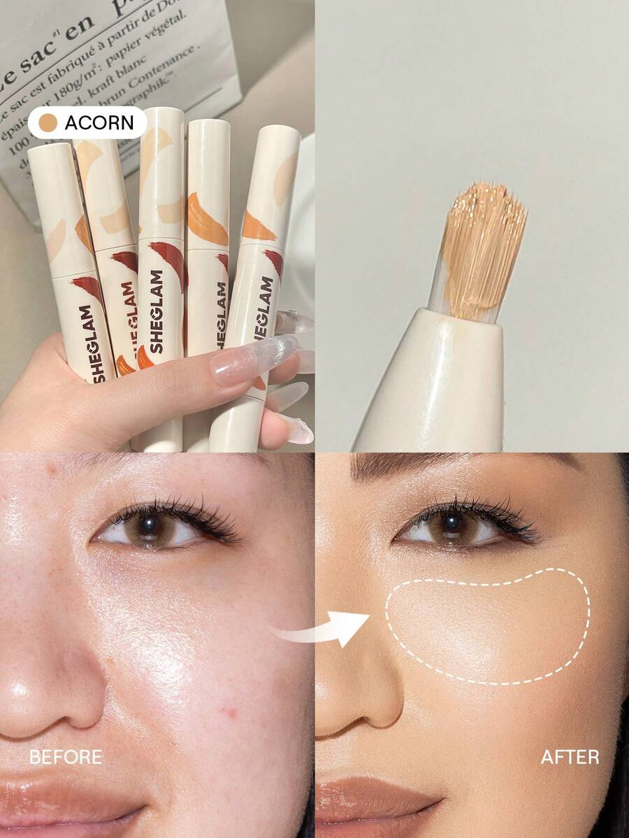 SHEGLAM Perfect Skin High Coverage Concealer-Acorn 20 Shades Liquid Concealer Brush Moisturizing Weightless All-Day Hydrate Concealer Makeup Brand Beauty Makeup Face Paint Cosmetic For Women Girls Perfect For Winter Spring Ideal For Y2K Fancy Fashion Suitable For Birthday Gift Party Ready Best Color - Acorn - View 1