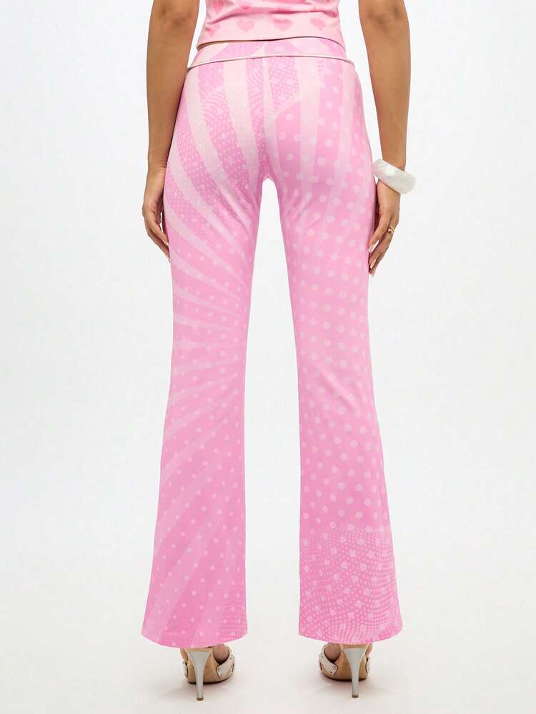 SUMWON Retro Y2K Flare Pants High Waisted Wide Leg Trousers Polka Dot Pattern Festival Club Party Aesthetic Bell Bottom Statement Pants