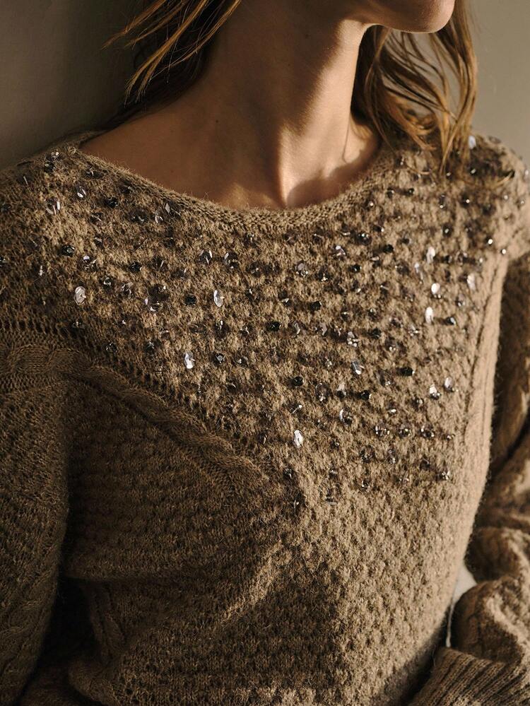 WOMEN'S AUTUMN/WINTER SEQUIN EMBROIDERED KNITTED SWEATER