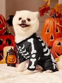 1pc Pet Cat Dog Universal Halloween Skull Cosplay Knitted Elastic Comfortable Dog Jumpsuit Pajamas, PETSIN Original Design - Multicolor - View 4