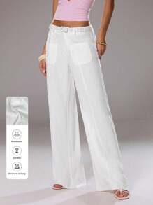 TRNVIE Quần ống rộng trơn màu rộng rãi mùa hè mới 2025 - trắng - Xem 3