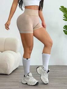 Easithlete Quần short tập yoga cạp chun gợi cảm cho nữ, co giãn và thoải mái khi tập thể dục - Màu Khaki - Xem 6