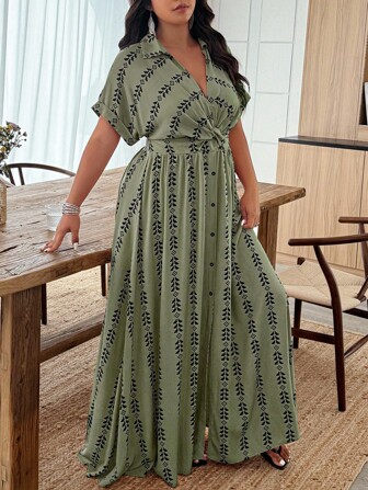 EMERY ROSE Plus Size Geometric Print Dress, Random Print