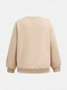 SHEIN Girlism 少女休闲甜美可爱针织圆领拼色蝴蝶结长袖运动衫和黑色罗纹喇叭裤套装，适合秋冬季开学季 - 彩色 - 查看 5
