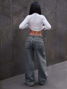 EURMUSE LOW RISE WIDELEG JEAN WITH BOW DETAILS - Grey - View 2