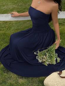 SHEIN EZwear Women's Casual Navy Blue Long Dress