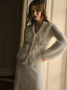 MOTF PREMIUM FAUX PEARL DETAIL BUTTON UP CARDIGAN FOR WINTER - Apricot - View 8